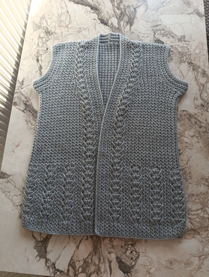 Gri Örgü Bohem Kadın Yelek - Görsel 2