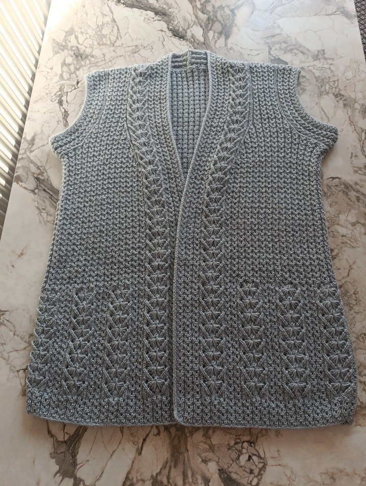 Gri Örgü Bohem Kadın Yelek - Görsel 3