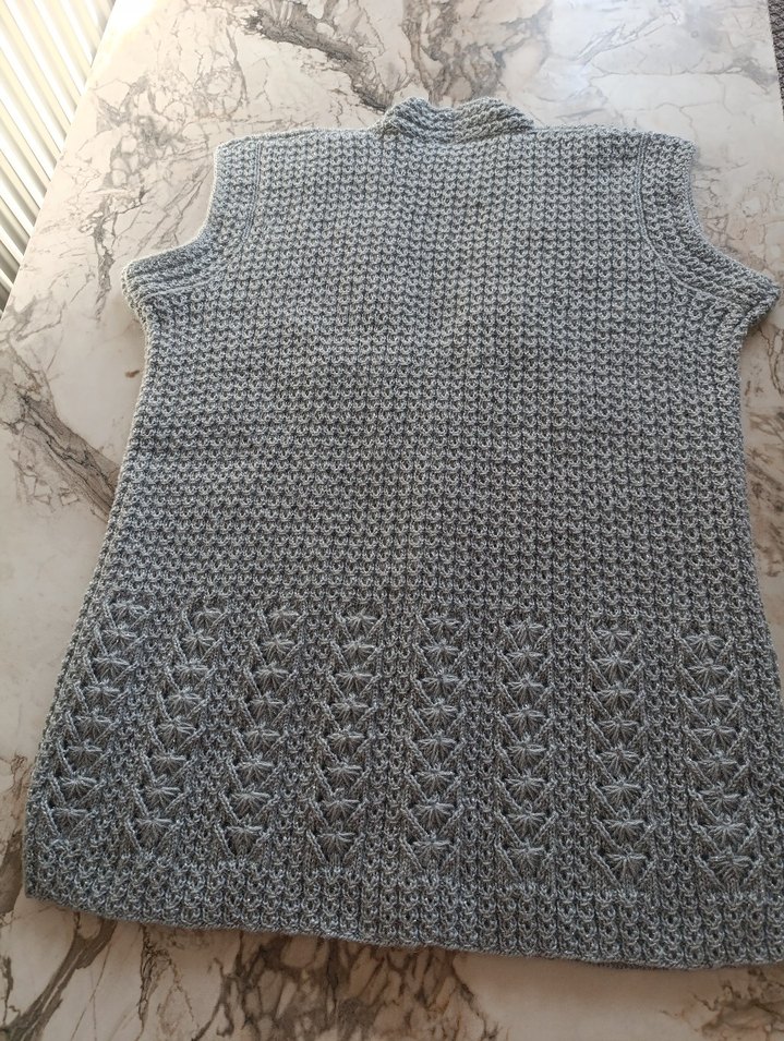 Gri Örgü Bohem Kadın Yelek - Görsel 4