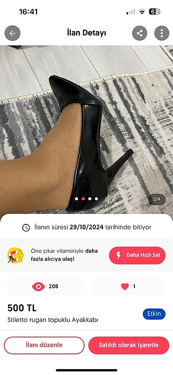 37 Beden Siyah rugan stiletto ayakkabı