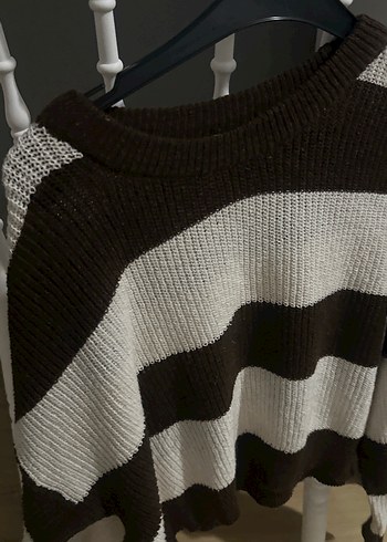 Çizgili Oversize Kadın Triko Kazak - Görsel 2