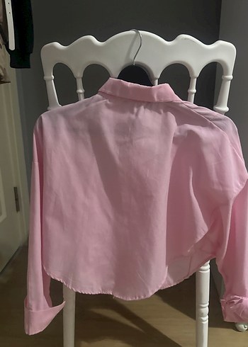 Düğmeli Pembe Kadın Keten Gömlek - Görsel 3