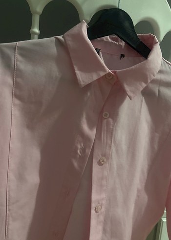 Düğmeli Pembe Kadın Keten Gömlek - Görsel 2