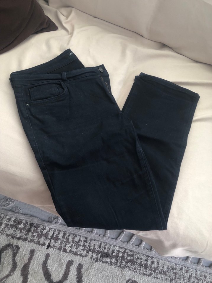 Düğmeli Siyah Kadın Denim Pantolon - Görsel 2