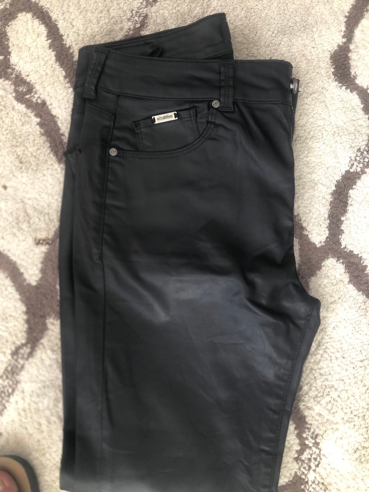 Kadın Siyah Deri Biker Pantolon - Görsel 2