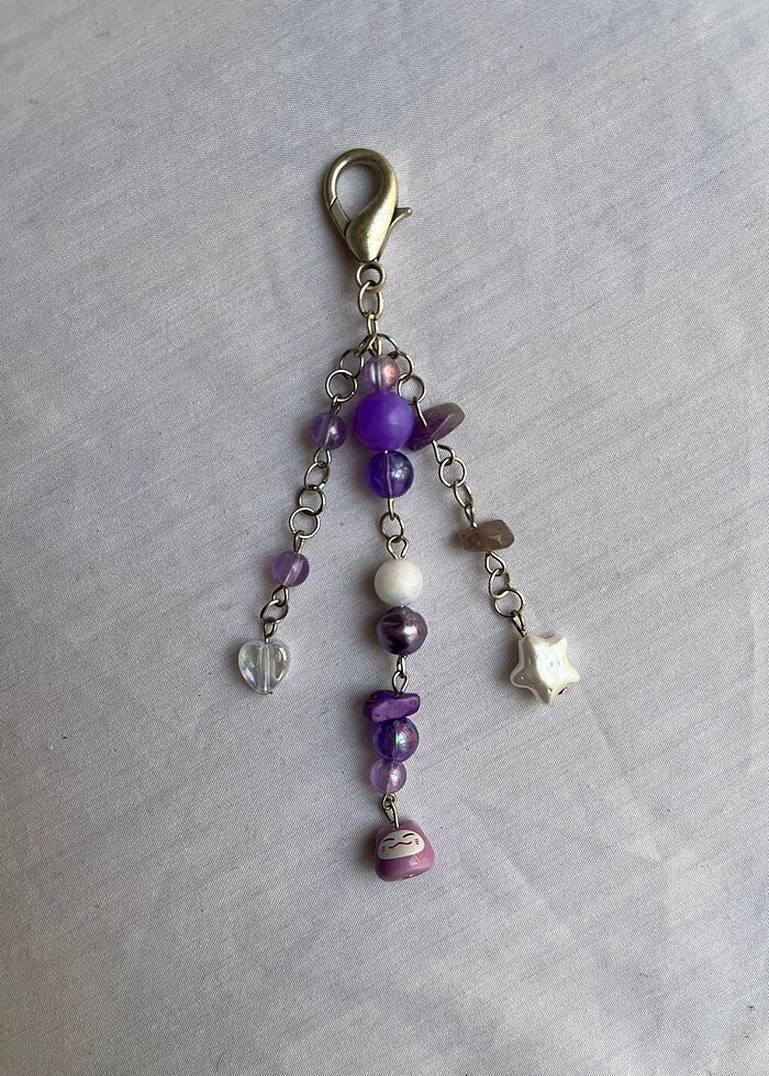 Kedi charmlı mor anahtarlık - Görsel 2