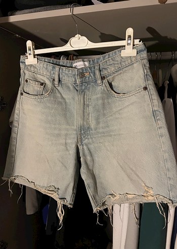 38 Beden gri Renk Gri Mini Denim Şort