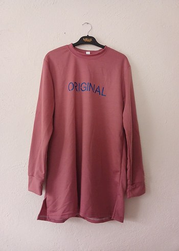 Pembe Baskılı Uzun Kollu Sweatshirt #tunik