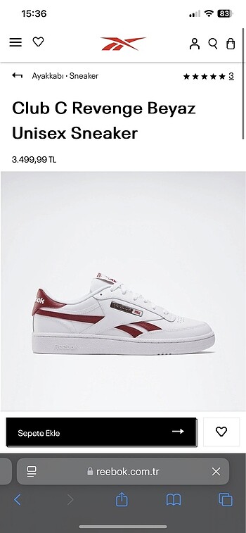 REEBOK 37 beyaz kadin ayakkabi