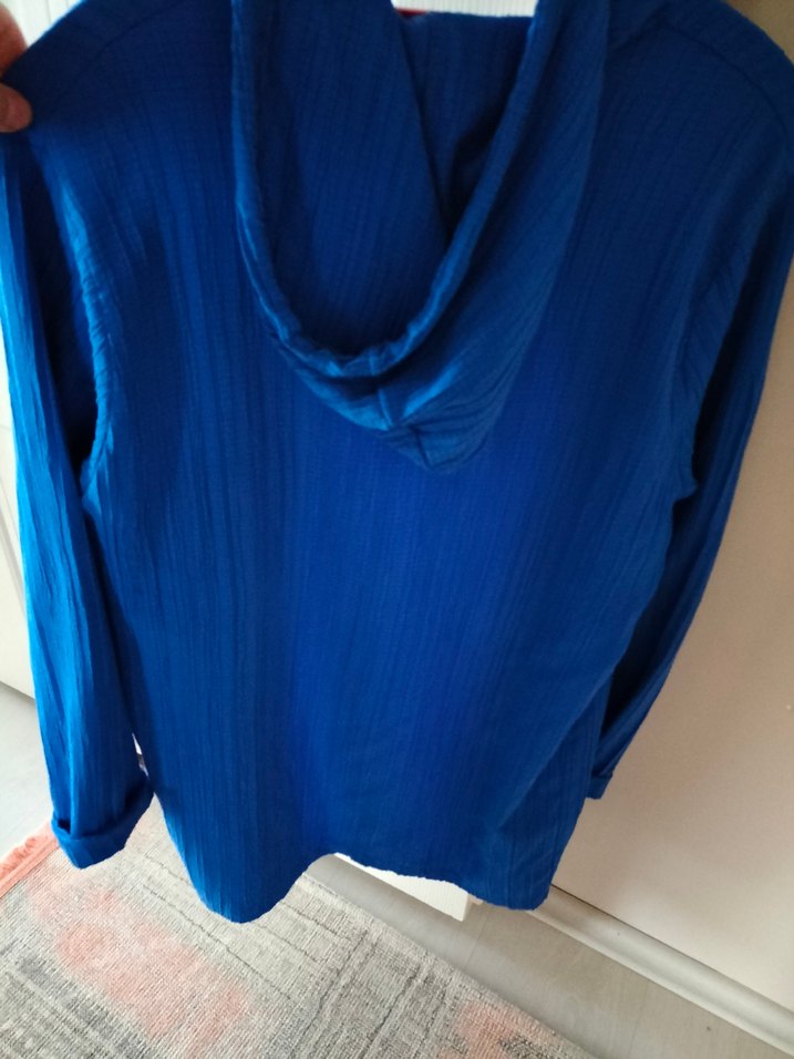 Mavi Kapüşonlu Street Wear Gömlek - Görsel 3