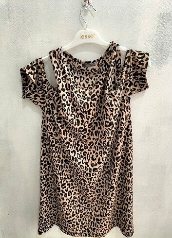 Omuz dekolteli Leopar desenli elbise/Tunik XL