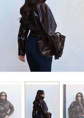 Kahverengi Deri Kemerli Kadın Ceket - Görsel 2