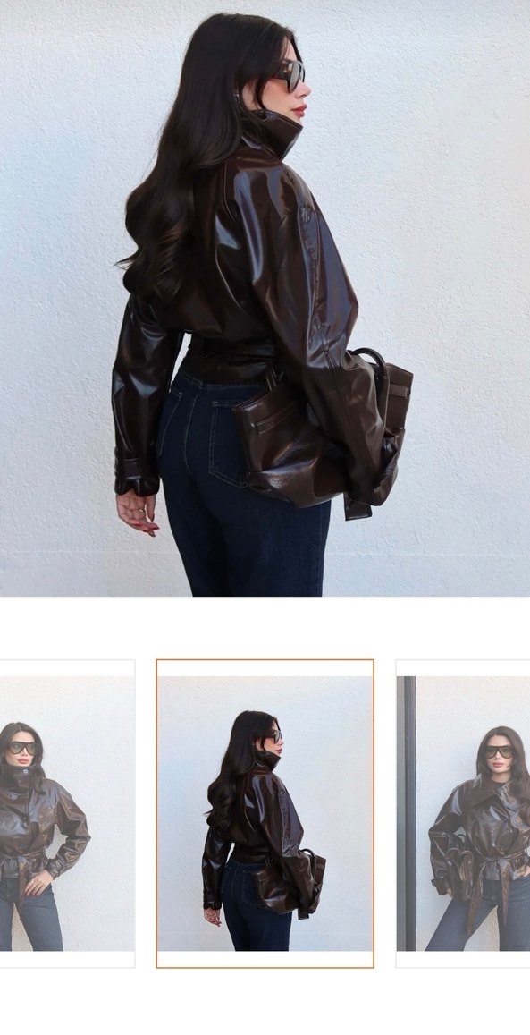 Kahverengi Deri Kemerli Kadın Ceket - Görsel 2