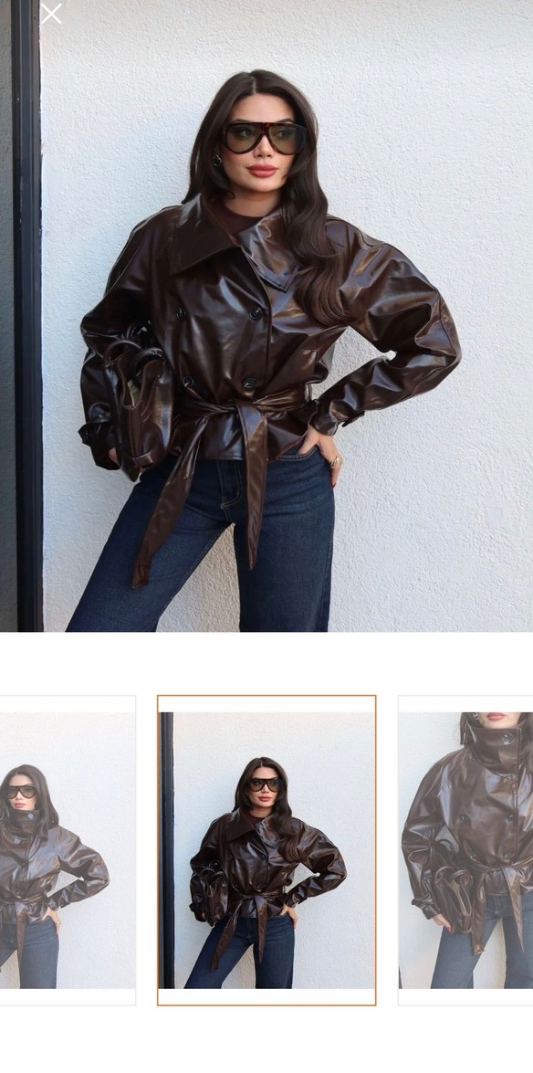 Kahverengi Deri Kemerli Kadın Ceket - Görsel 3