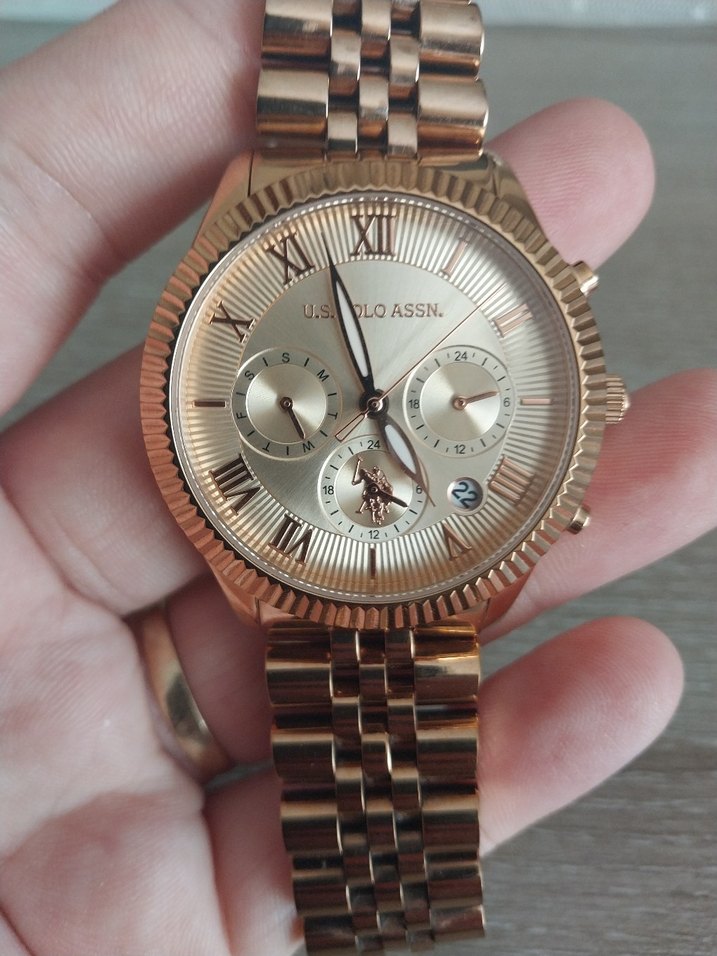 Altın Renkli Klasik Kadın Kol Saati Us Polo - Görsel 2