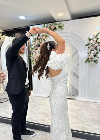 Beyaz Gelinlik Nişanlık Beyaz Elbise Abiye - Görsel 4