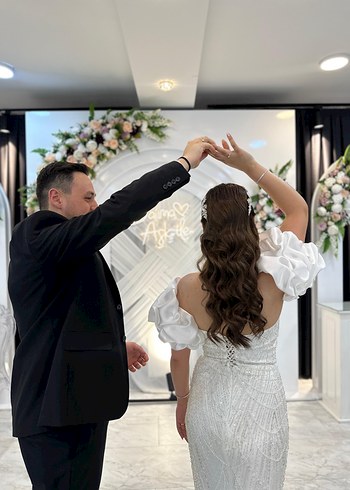 Beyaz Gelinlik Nişanlık Beyaz Elbise Abiye - Görsel 3