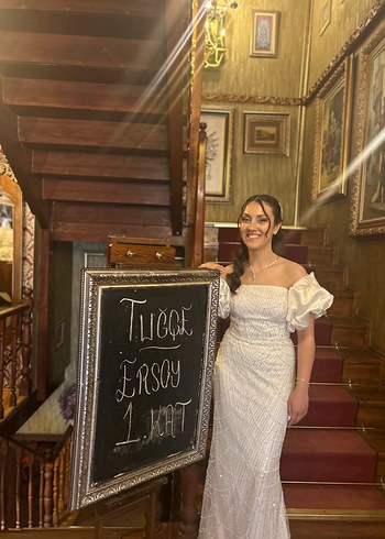 Beyaz Gelinlik Nişanlık Beyaz Elbise Abiye - Görsel 5