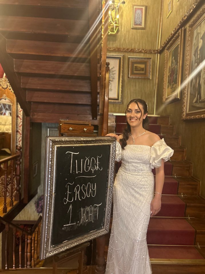 Beyaz Gelinlik Nişanlık Beyaz Elbise Abiye - Görsel 5