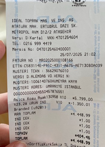 39 Beden 1 GÜN GİYİLMİŞ ASİCS UNİSEX AYAKKABI