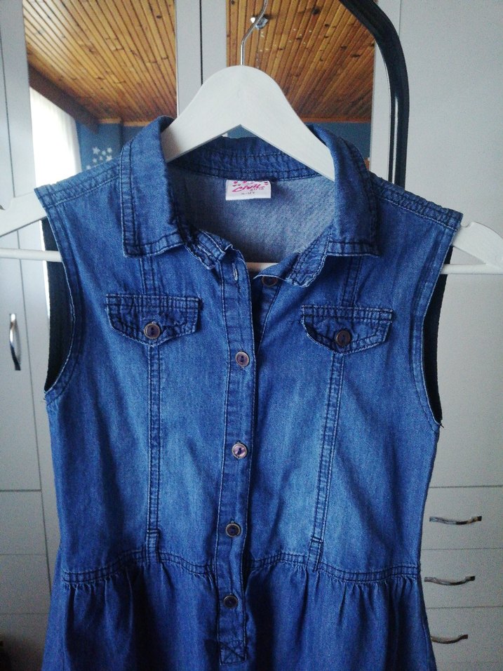 Kız Çocuk Mavi Denim Düğmeli Elbise - Görsel 2