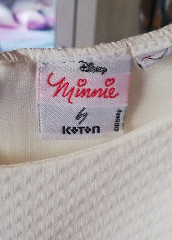 Beyaz Minnie Mouse Baskılı Kız Elbisesi - Görsel 3