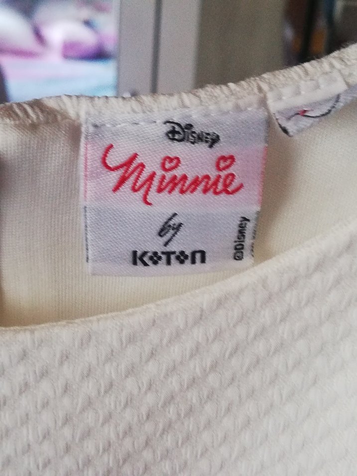 Beyaz Minnie Mouse Baskılı Kız Elbisesi - Görsel 3