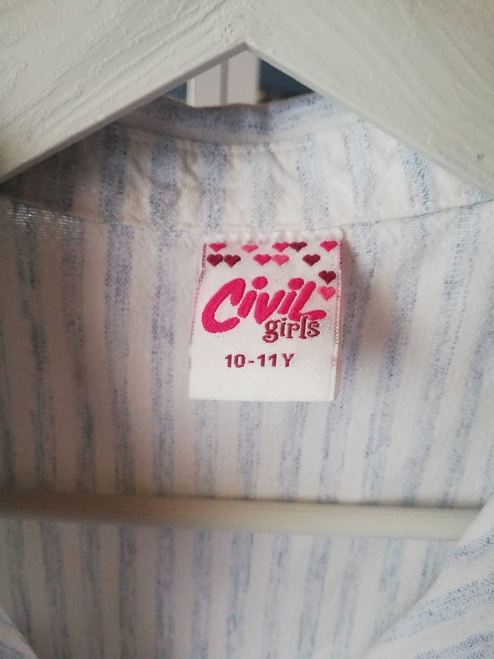 Kolsuz Çizgili Keten Gömlek Elbise - Görsel 3