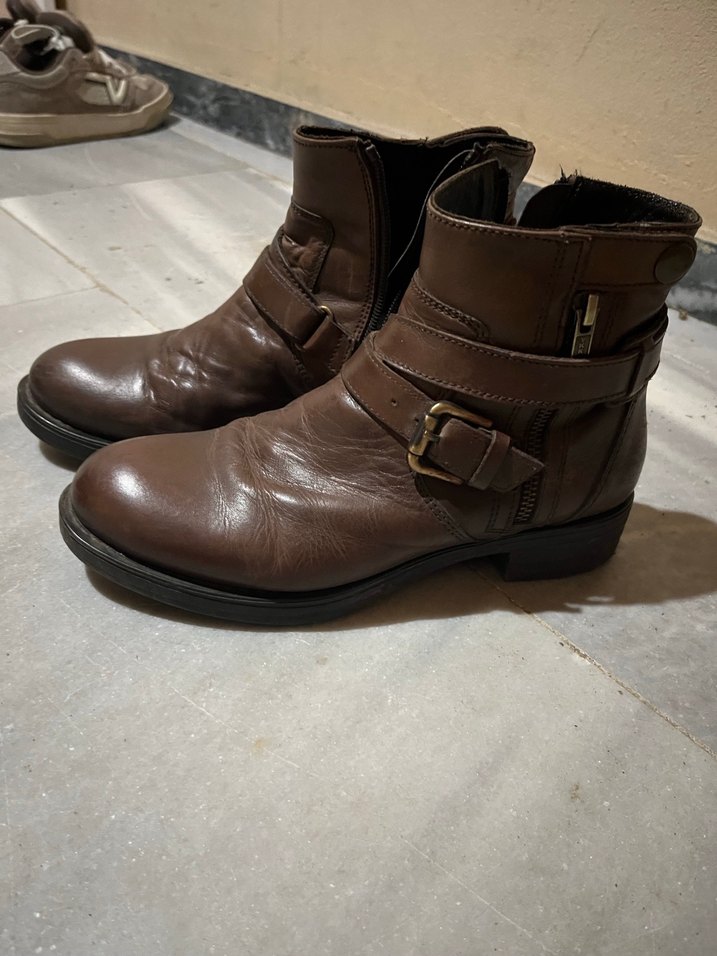 Kahverengi Deri Tokalı Biker Bot - Görsel 2