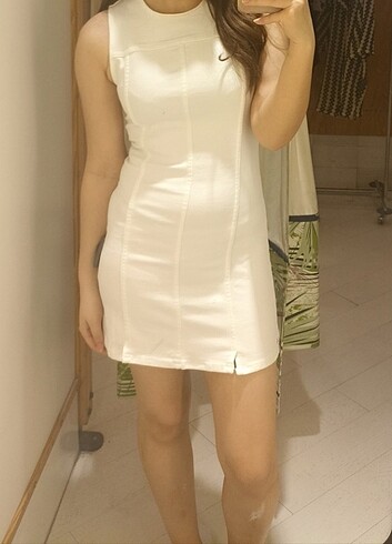 Pull and Bear Kot beyaz mini elbise 