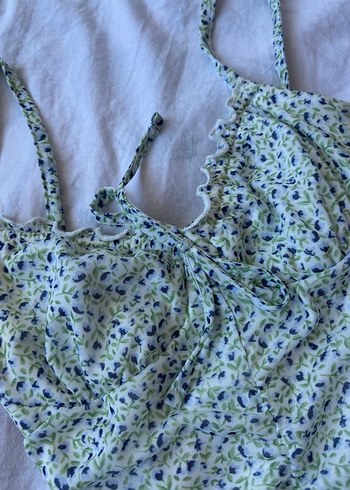 s Beden yeşil Renk Coquette Lolita Çiçekli Lastikli Elbise H&M Kurdeleli Ribbon