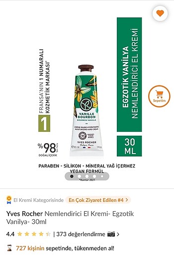 Yves Rocher Vanilyalı el Kremi 30ml