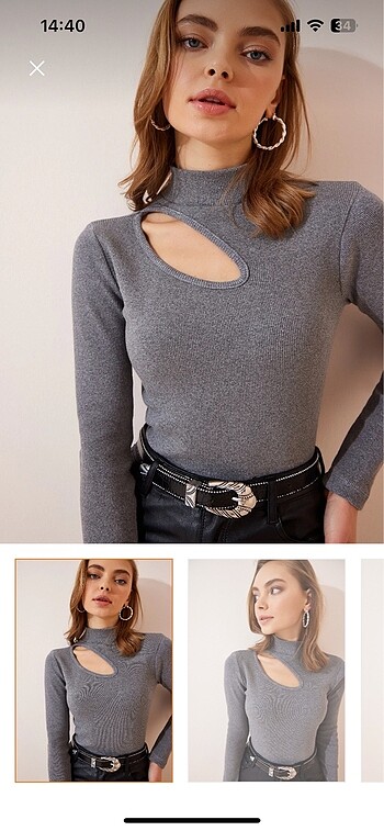 Kadın füme cut out detaylı fitili örme bluz