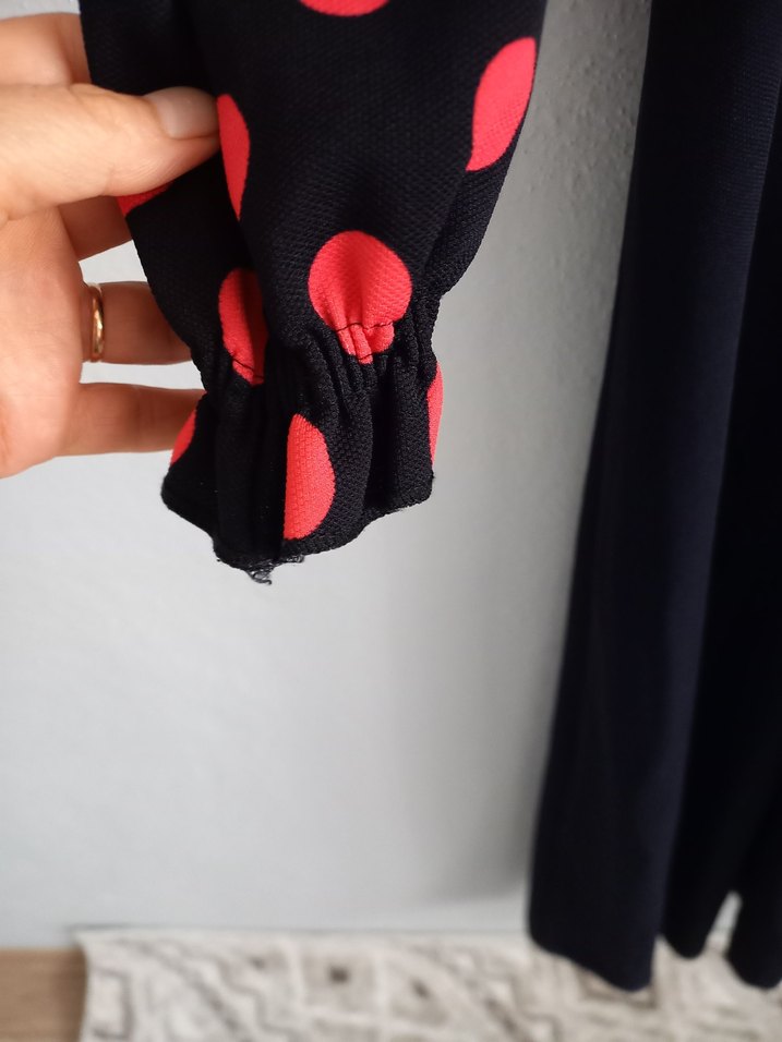 Kırmızı Puantiyeli Uzun Kollu Uzun Elbise - Görsel 4