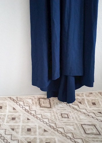 Uzun Kollu Nakışlı Mavi Uzun Elbise - Görsel 3