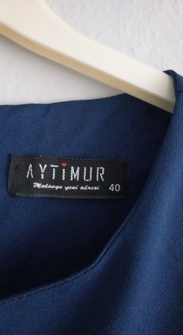 Uzun Kollu Nakışlı Mavi Uzun Elbise - Görsel 5