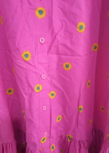 Pembe Düğmeli Uzun Bohem Elbise - Görsel 4