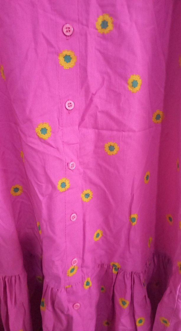 Pembe Düğmeli Uzun Bohem Elbise - Görsel 4