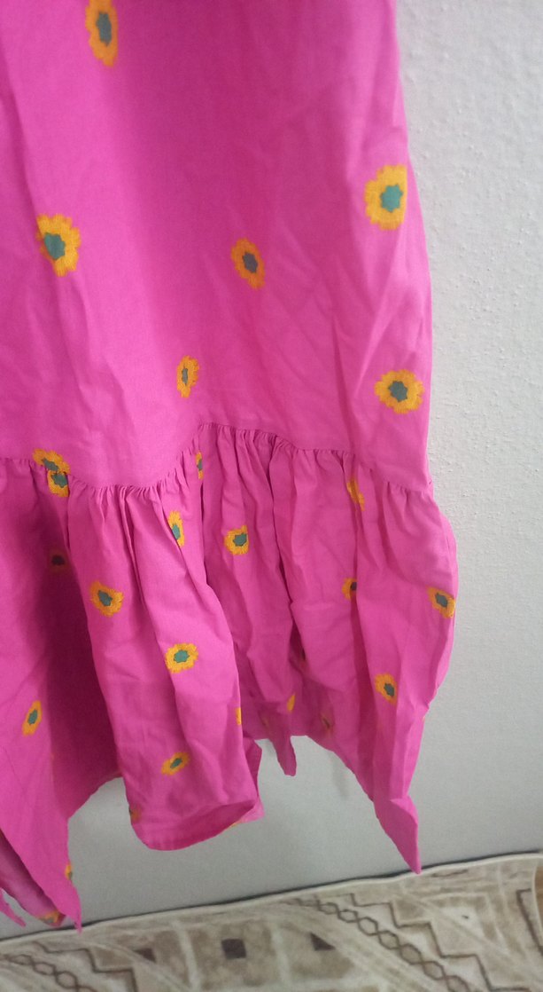 Pembe Düğmeli Uzun Bohem Elbise - Görsel 5