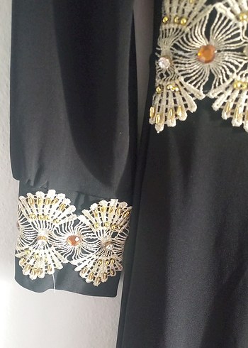 İşlemeli Uzun Siyah Kadın Elbise - Görsel 3