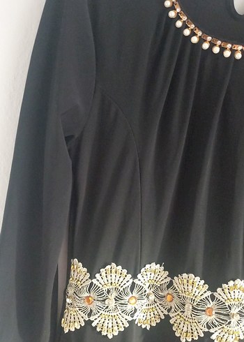 İşlemeli Uzun Siyah Kadın Elbise - Görsel 7