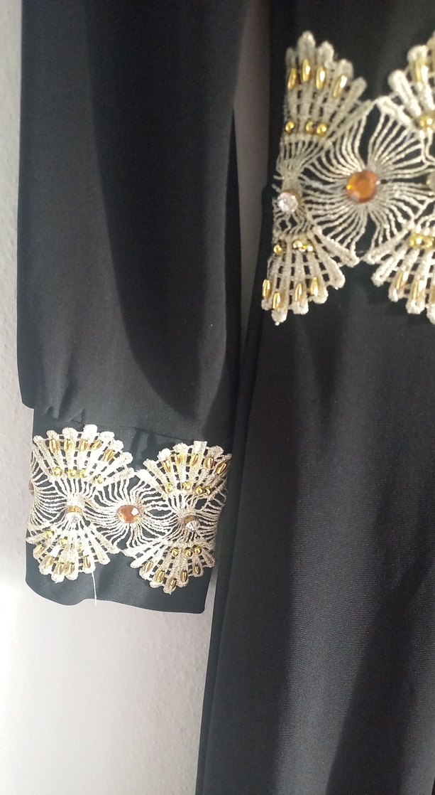 İşlemeli Uzun Siyah Kadın Elbise - Görsel 3