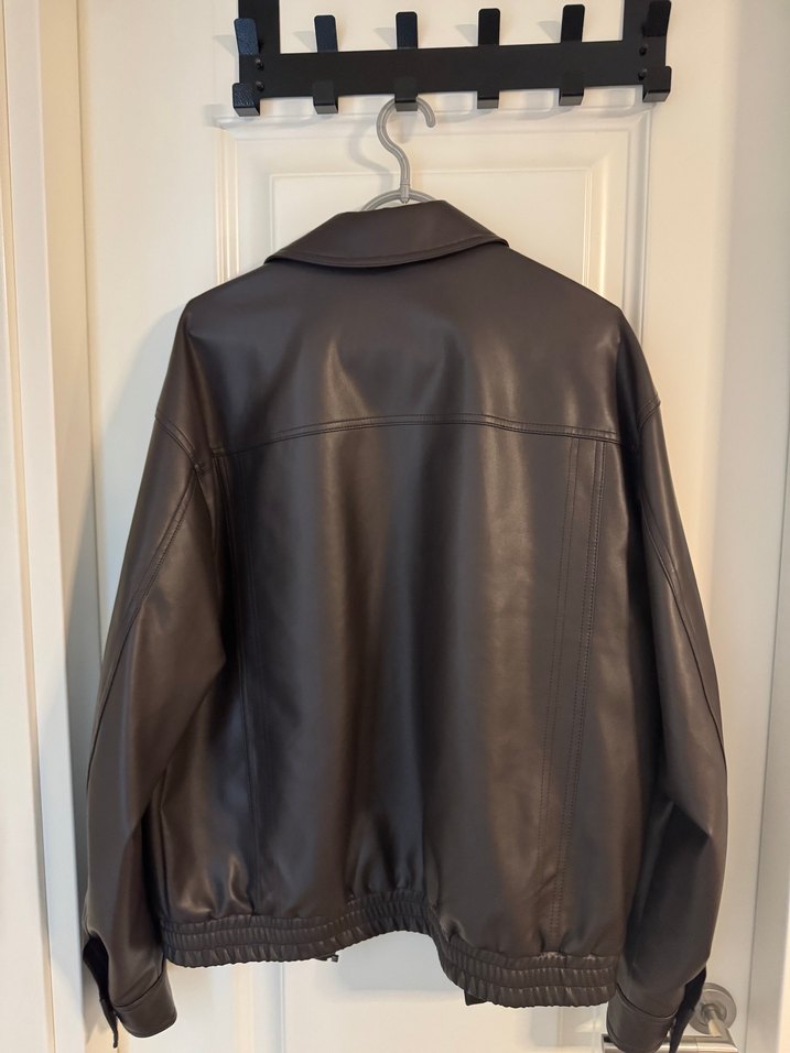 Kahverengi Deri Kadın Ceket Bel Detaylı - Görsel 4