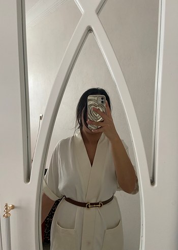 Beyaz Midi Kadın yelek çeket - Görsel 2