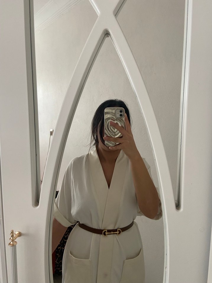 Beyaz Midi Kadın yelek çeket - Görsel 2