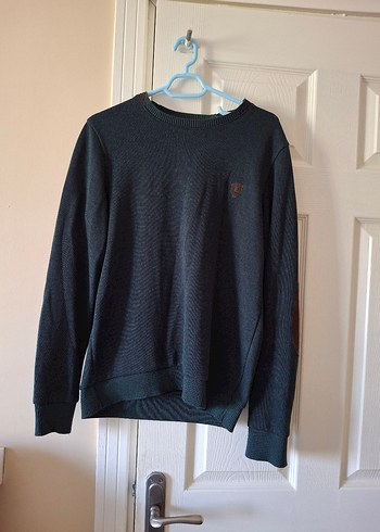 Erkek Yeşil Örgü Bisiklet Yaka Sweatshirt