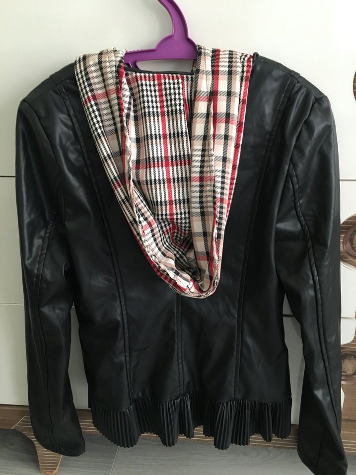 Kadın Siyah Deri Biker Ceket - Görsel 3