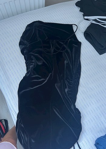 Zara Siyah Drapeli Straplez Uzun Elbise