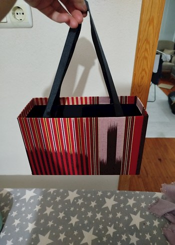 Ikea Kırmızı Çizgili Sepet ve Saklama Çantası