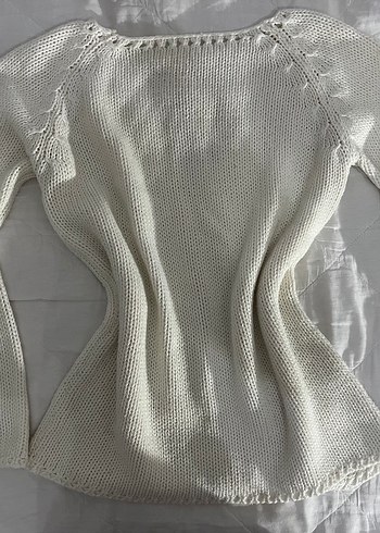 Beyaz Bohem Örgü Triko Bluz - Görsel 2